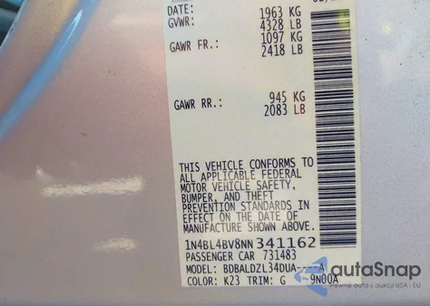 2022 Nissan Altima S Fwd z USA, uszkodzony, nr VIN 1N4BL4BV8NN341162